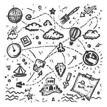 A Hand-Drawn Collection of Travel and Adventure Icons