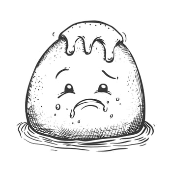 A Hand-Drawn Illustration of a Sad, Round, Gooey Character