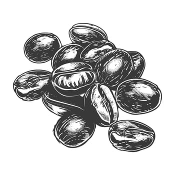 A Hand-Drawn Illustration of a Scattered Collection of Roasted Coffee Beans