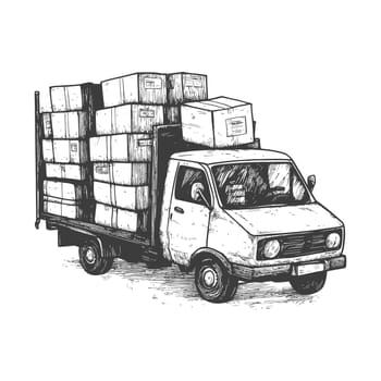 A Hand-Drawn Illustration of a Delivery Truck Loaded with Boxes