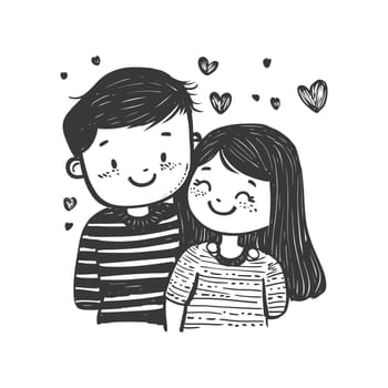 A Hand-Drawn Illustration of a Couple in Love Surrounded by Hearts
