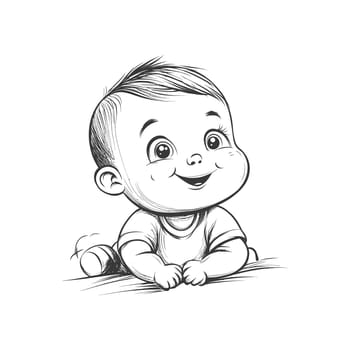 A Hand-Drawn Illustration of a Smiling Baby on its Belly