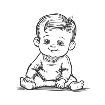 A Hand-Drawn Illustration of a Smiling Baby Sitting on the Floor