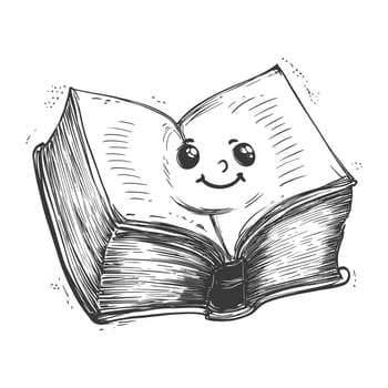 A Hand-Drawn Illustration of a Smiling Book with Big Eyes