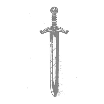 A Hand-Drawn Illustration of a Grey Sword with a Detailed Hilt