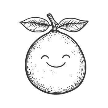 A Hand-Drawn Illustration of a Smiling Lemon with Leaves