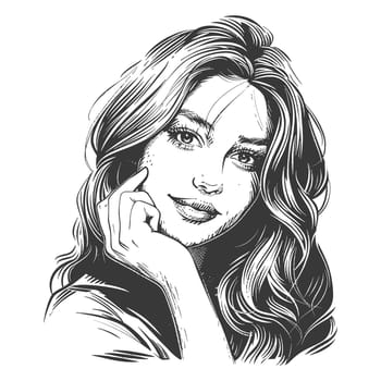 A Hand-Drawn Illustration of a Woman with Long Hair and a Soft Smile