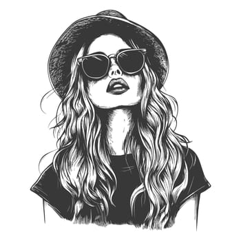 A Hand-Drawn Illustration of a Woman in a Hat and Sunglasses