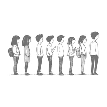 A Hand-Drawn Illustration of Eight People Standing in Line