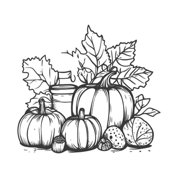 A Hand-Drawn Illustration of Pumpkins and Leaves