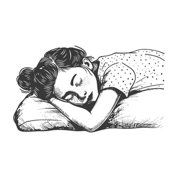A Hand-Drawn Illustration of a Woman Sleeping on a Pillow