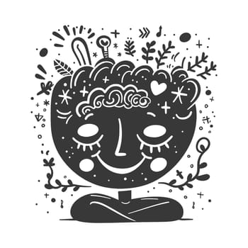 A Hand-Drawn Illustration of a Smiling Face with Floral Elements