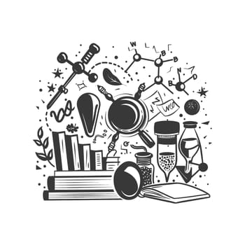 A Hand-Drawn Illustration of Scientific and Educational Elements