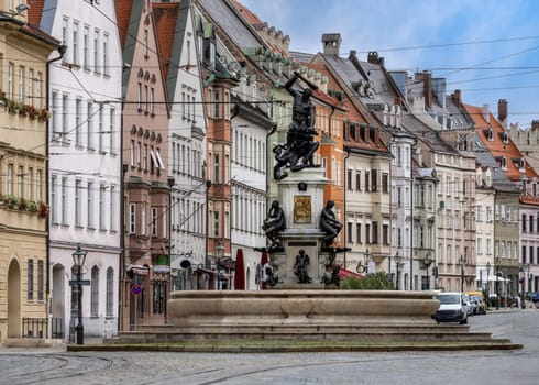 Herkules fountaion in the historic old town of Augsburg