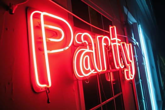 A neon sign showing the word Party on a wall