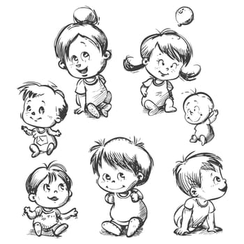 A Hand-Drawn Illustration of Six Adorable Babies with Different Expressions