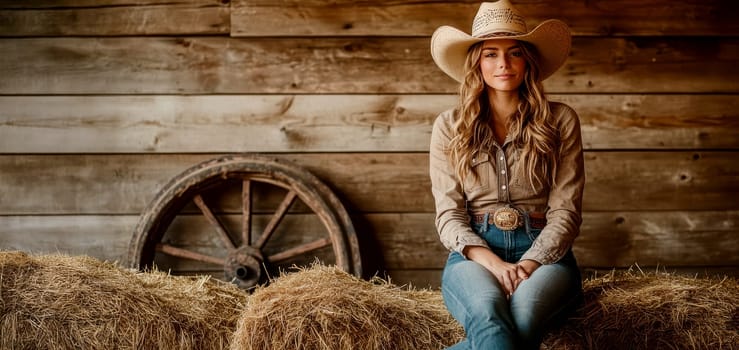 A beautiful cowgirl in jeans . AI generative.