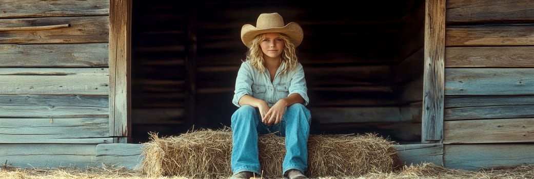 A beautiful cowgirl in jeans . AI generative.