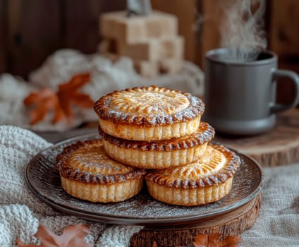 Freshly baked pies with filling. AI generative.