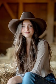 A beautiful cowgirl in jeans . AI generative.