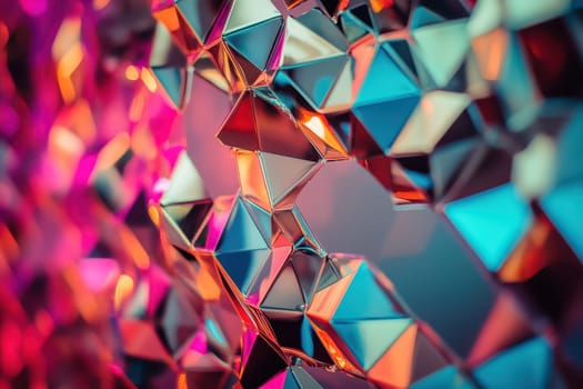 Vibrant geometric shapes create a festive atmosphere reflecting light in various colors enhancing the joy of the Christmas season.