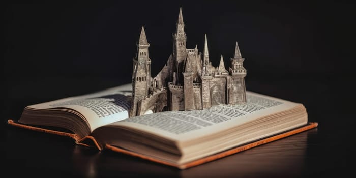 An open book with a castle - AI generated
