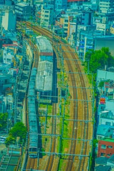 Railways and elevated lines in the city. Shooting Location: Shinjuku Ward, Tokyo
