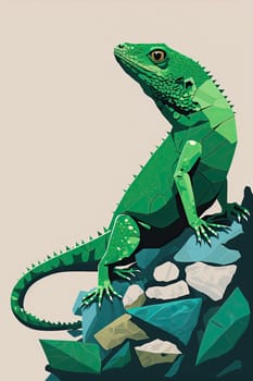 Emerald lizard - Minimalist flat design - AI generated
