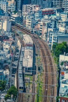 Scenery of elevated railway and cityscape. Shooting Location: Shinjuku Ward, Tokyo