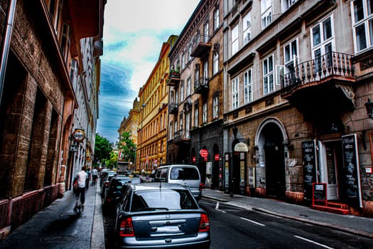 beautiful european street corner. Shooting Location: Hungary, Budapest