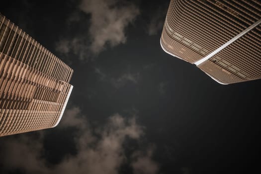 High-rise buildings facing the night sky. Shooting Location: Minato Ward, Tokyo