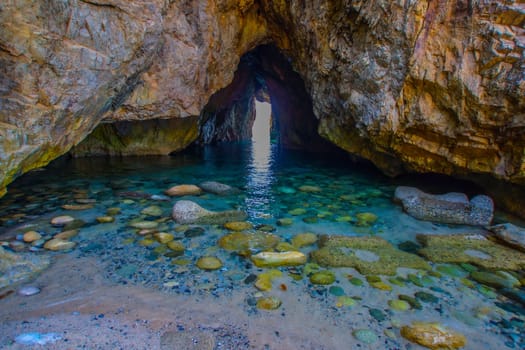 transparent cave in the sea. Shooting Location: Niigata Prefecture