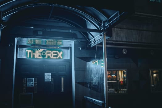 Jazz bar exterior at night. Shooting Location: Toronto