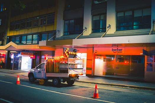 Construction vehicles and night street. Shooting Location: sydney, australia