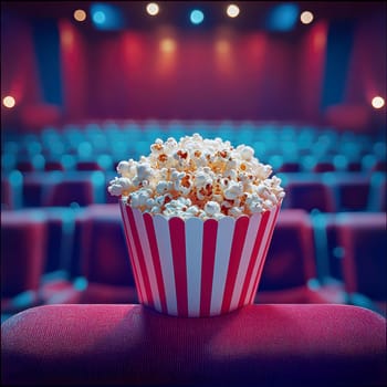 freshly popped popcorn in a cinema. AI generative.