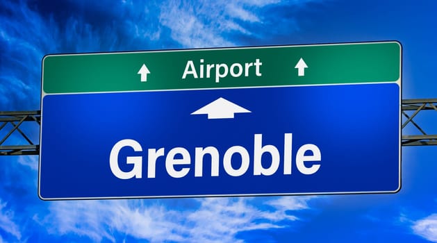 Road sign indicating direction to the city of Grenoble, France.