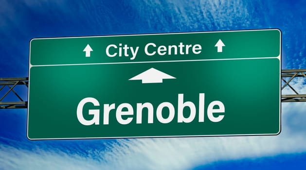 Road sign indicating direction to the city of Grenoble, France.