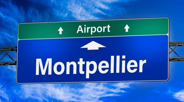 Road sign indicating direction to the city of Montpellier, France.