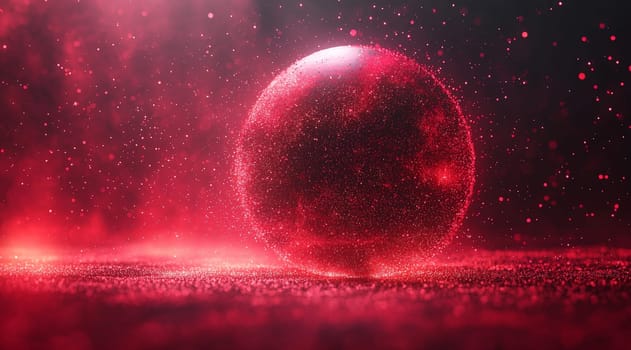A high-resolution depiction of a red sphere disintegrating into numerous smaller spheres, symbolizing transformation, dispersion, and dynamic energy in striking detail and quality.