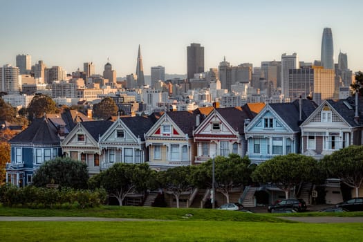 the famous painted ladies of san francisco in the morning light