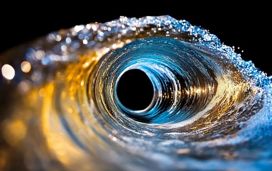 Stunning closeup of a sparkling wave tunnel at night.