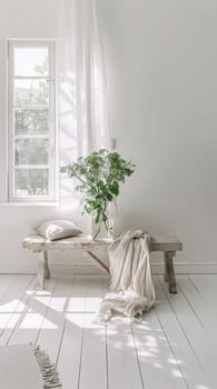 A sunlit reading nook in white, with cozy accents inviting peaceful contemplation