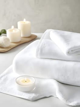 White Bath Towel Bathrom decor soft spa with candles