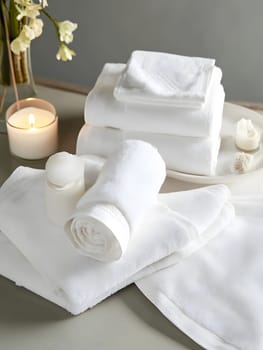 White Bath Towel Bathrom decor soft spa with candles