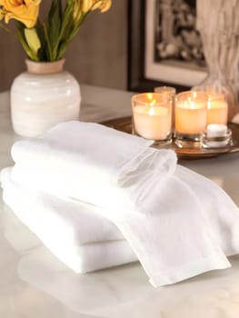 White Bath Towel Bathrom decor soft spa with candles