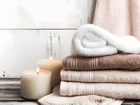 White Bath Towel Bathrom decor soft spa with candles