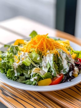 Tasty Mixed Salad vegetables with American Dressing meal dish