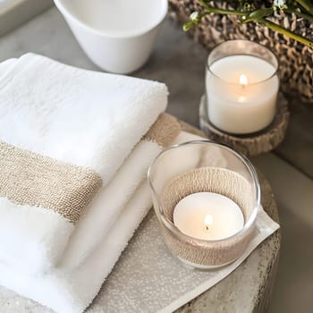 White Bath Towel Bathrom decor soft spa with candles
