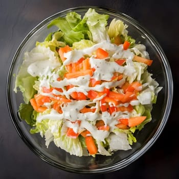 Tasty Mixed Salad vegetables with American Dressing meal dish