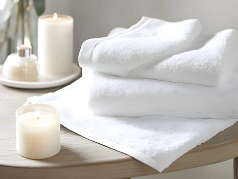 White Bath Towel Bathrom decor soft spa with candles